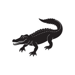 crocodile silhouette vector, black and white silhouette, vector and illustration, black and white, isolated on white background