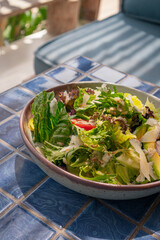 Fresh vegetables salad with tomato and sauce