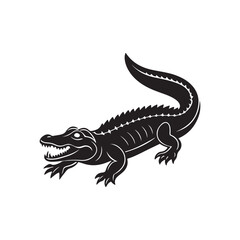 crocodile silhouette vector, black and white silhouette, vector and illustration, black and white, isolated on white background