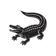 crocodile silhouette vector, black and white silhouette, vector and illustration, black and white, isolated on white background