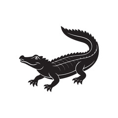 crocodile silhouette vector, black and white silhouette, vector and illustration, black and white, isolated on white background