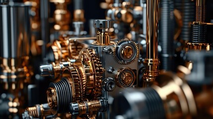Fototapeta premium Close-up of intricate mechanical gears with metallic finish, isolated on white background.