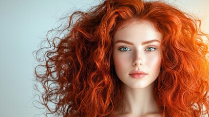 Fototapeta premium Vibrant Red Curly Hair in Sunlit Space