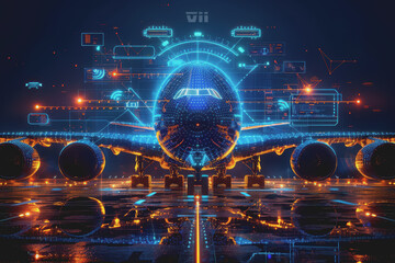 Futuristic aircraft with Wi-Fi symbol and device connection cables.