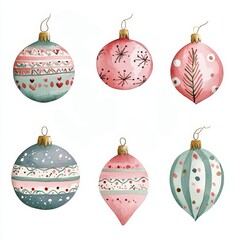 Vibrant Watercolor Christmas Ornament Collection with Festive Patterns and Vibrant Hues