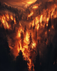 Forest fire in the mountains.