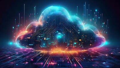 Fototapeta premium Abstract background showing technology and cloud digital storage on the internet, creating a futuristic visual effect.