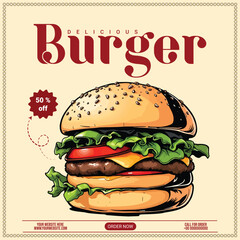 Delicious Burger social media post banner template
