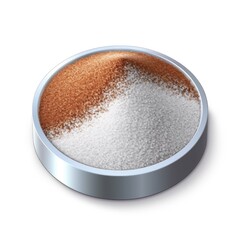 Two powders in a metallic bowl.