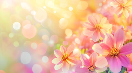 Obraz premium Abstract background with soft flowers and glowing bokeh effect.