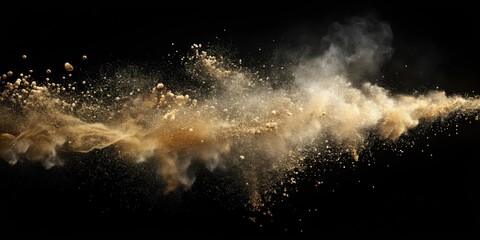 Natural dust particles floating in the air against a black background, dust, particles, flow, air, black