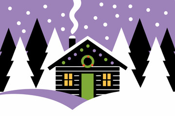 Fototapeta premium Rustic Christmas Cottage Under a Blanket of Snow