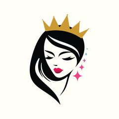 vector illustration of beautiful woman face wearing crown isolated on white background
