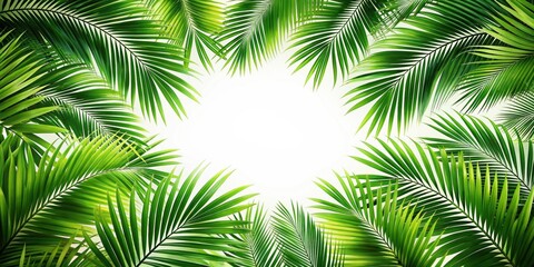Obraz premium Fresh green jungle palm leaves overlay frame on background, palm leaves, jungle, green, fresh, tropical, foliage, nature
