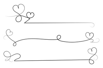 Obraz premium Filigree curly Calligraphic Heart, Fancy Line hearts divider and separator line Swirls, curve romantic love ornate, Valentine's Day flourish Swirl, Calligraphy lettering thin lines hearts scroll 