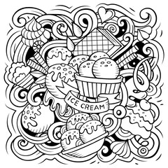 Ice Cream cartoon vector illustration. Funny detailed composition with lot of Sweet Food objects and symbols