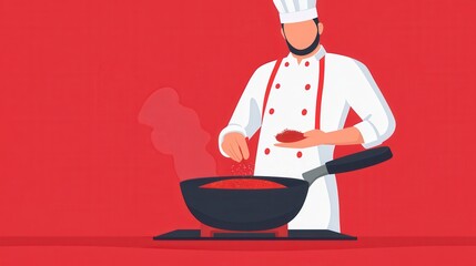 Chef Adding Spices to Sizzling Pan in Kitchen