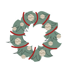 Traditional Christmas wreath in a simple style with plain holiday balls isolated on a white background, design element