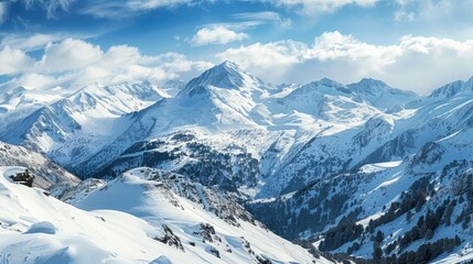 Snow-Covered Mountains in a Sunny Winter Day