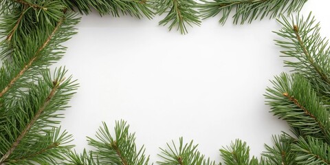 A Festive Frame of Evergreen Branches on a White Background Perfect for Winter Holiday Messages