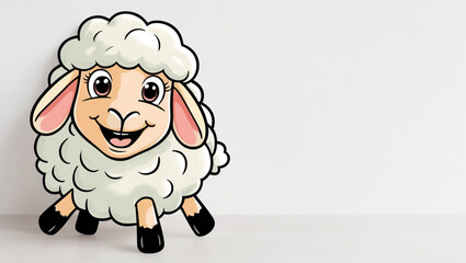 Fototapeta premium happy cute sheep cartoon clipart on plain white background