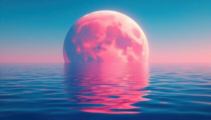 Pink moonlight reflection in sea water