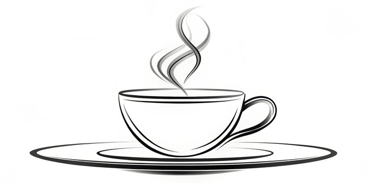 recommend clip art: Artistic outline of a steaming cup on a saucer with smooth, flowing lines , coffee, drink, tea,artistic, outline, sketch
