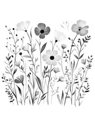 Creative 2D Doodle Floral Illustrations Text Space for Versatile Designs, Greeting Cards, Invitations