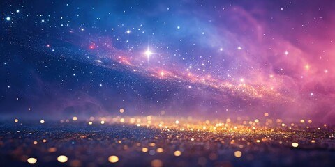 Obraz premium Cosmic Glitter A Sparkling Galaxy Above a Shimmering Plane