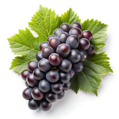 Fototapeta premium Purple grape isolated on background, Kyoho Grape with leaves isolated on white With clipping path. 