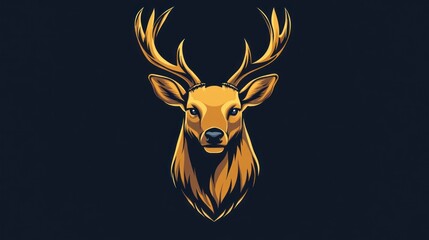 Fototapeta premium A stylized golden deer head with antlers on a dark background.