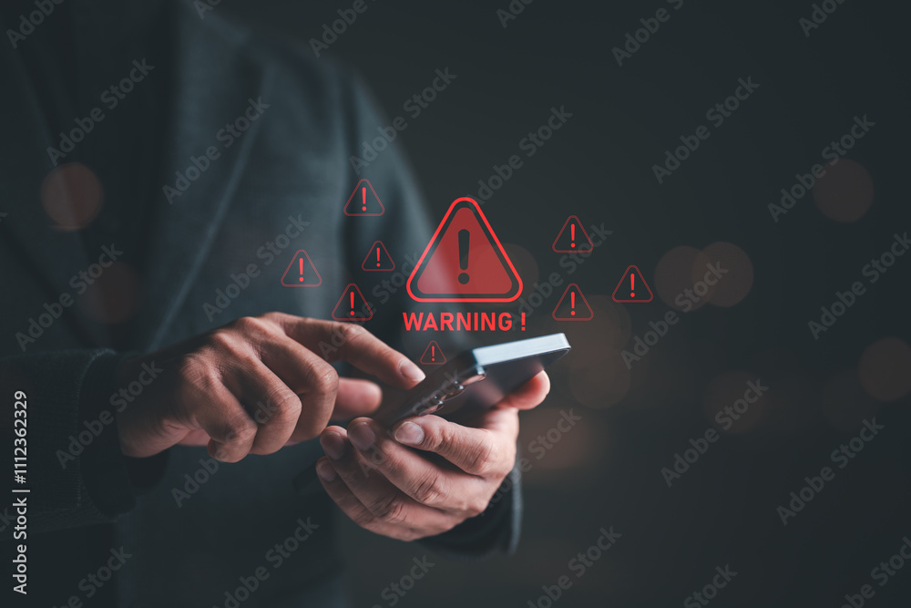 Poster system warning hacked alert, cyberattack on computer network. cybersecurity vulnerability, data brea