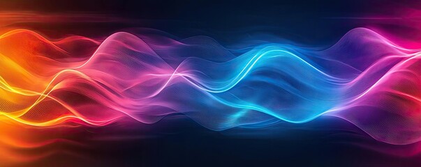 Colorful wave pattern with dynamic motion on a dark background.