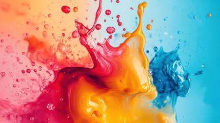 Fototapeta premium Vibrant Color Splash with Blue, Yellow, and Red Mixing in Beautiful Abstract Illustration of Liquid Motion and Energy on a Bright Background