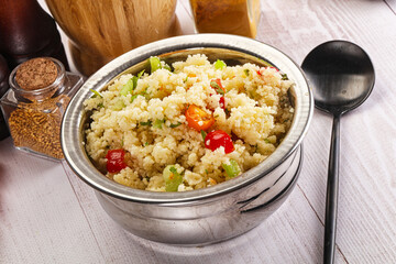 Vegan cuisine couscous with vegetables