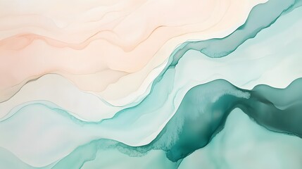 Obraz premium Abstract Fluid Art Pastel Teal and Peach Hues