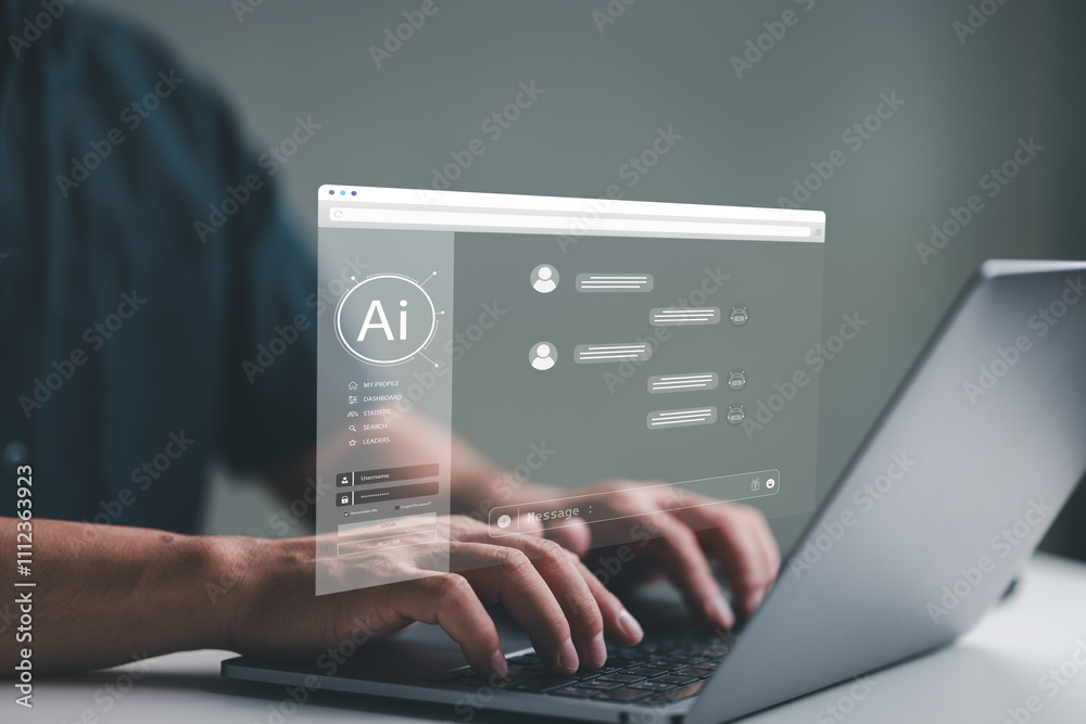 Aufkleber people chat with ai, artificial intelligence. man using technology smart robot ai, artificial intell