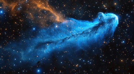 Fototapeta premium Stunning Nebula Formation in Deep Space Featuring Vibrant Blue and Orange Colors Against a Starry Background, Capturing the Beauty of Cosmic Phenomena
