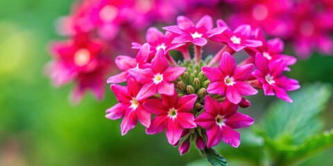 Fototapeta premium Pink velvet Verbena with showy clusters of red star-shaped flowers, pink, velvet, Verbena, clusters, red, star-shaped, flowers