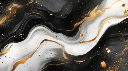 Abstract Black and White Fluid Art with Gold Accents Creating Elegant Waves and Textures for Modern Design and Creative Projects