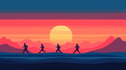 Fototapeta premium Joggers Exercising at Sunrise on the Beachfront