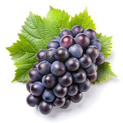  Dark blue grape with leaves isolated on white background