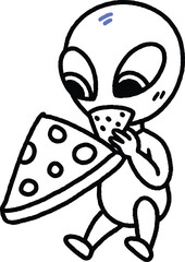 Fun and Whimsical Illustration of an Alien Eating Pizza