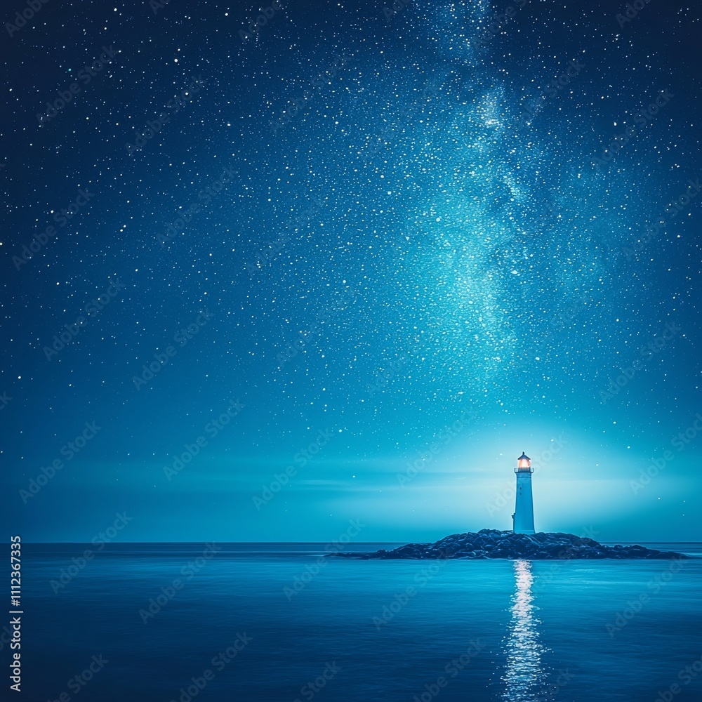 Wall mural Celestial Beacon Lighthouse Under the Milky Way Galaxy