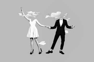 Creative photo 3d collage artwork postcard poster of weird strange unknown people without heads...