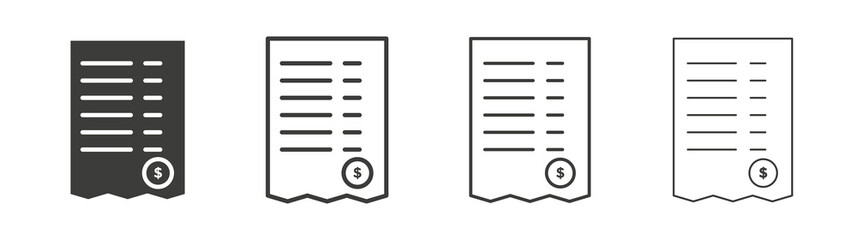 Receipt icons collection. vector set in black color