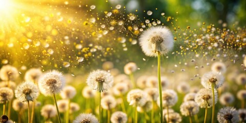 A close-up image of airborne pollen particles causing seasonal allergies , pollen, allergies, hay fever