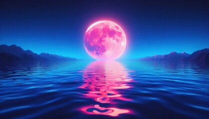 Pink moonlight reflection in sea water