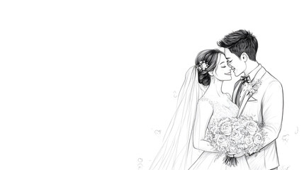 Fototapeta premium Wedding photos with a clean background for free space for text. For use with advertising banners for weddings or Valentine's Day.