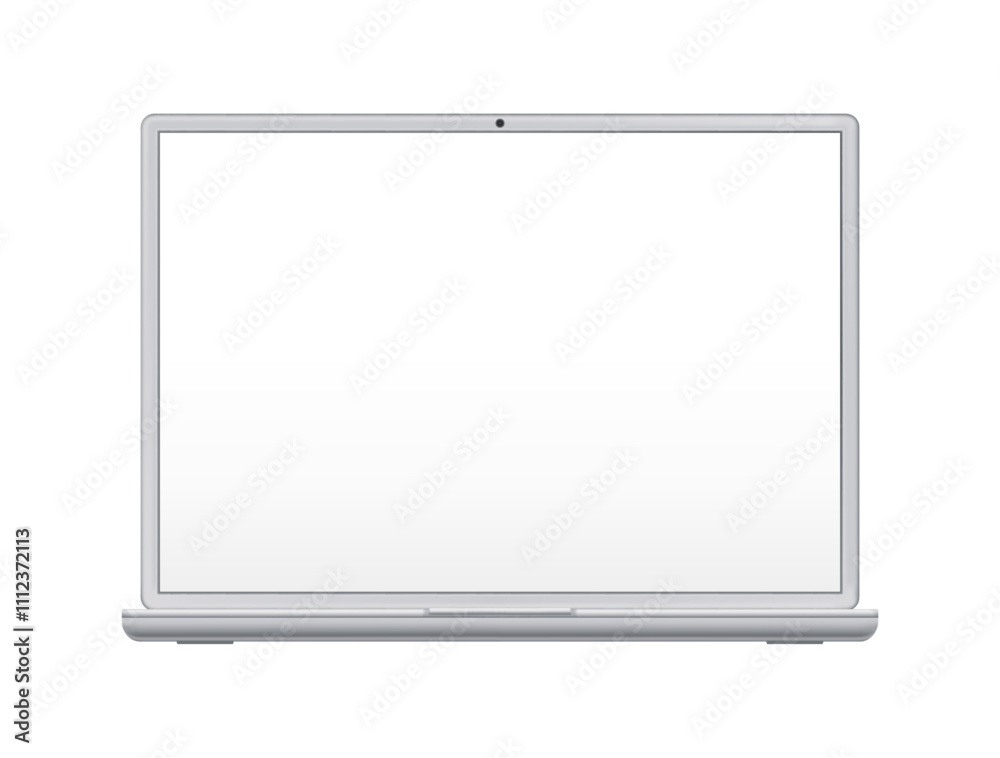 Poster Blank screen of laptop with camera, realistic illustration. Isolated personal computer with empty monitor, mockup or advertisement copy space. Device and modern gadgets presentation